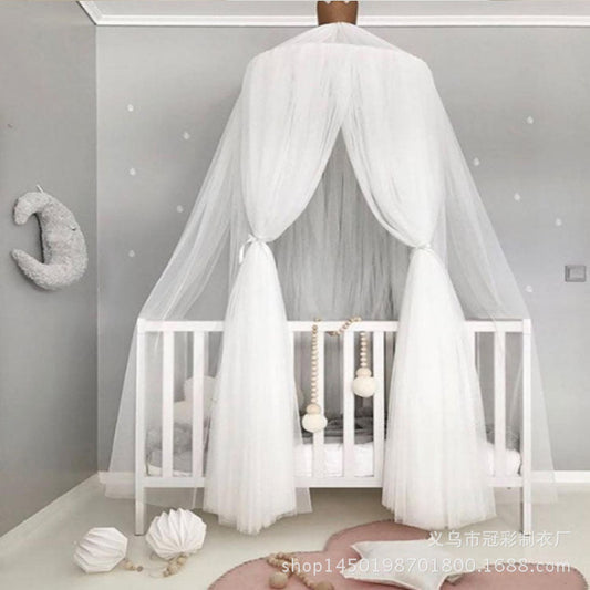Children’s Room Round Top Baby Crib Mosquito Net, Trendy Summer Palace-Style Bed Canopy, Installation-Free Baby Mosquito Protection Cover