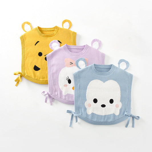 New Arrival Baby Kids Cartoon Animals Face Pattern O-Neck Design Knitwear Warm Soft Vest