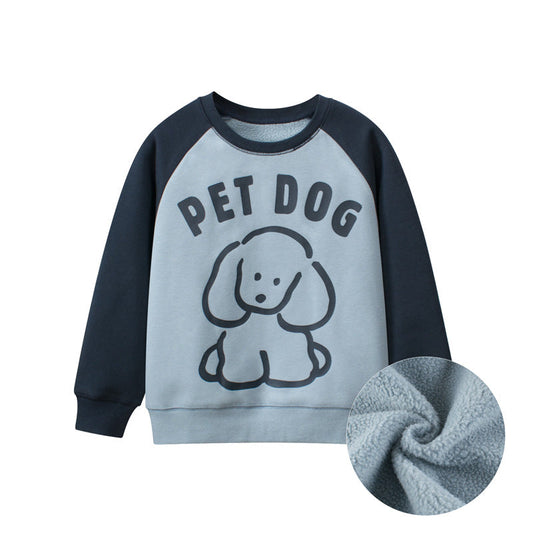Baby Boy Kids Pet Dog Cartoon Crew Neck Long Sleeve Fleece Knitwear Pullover