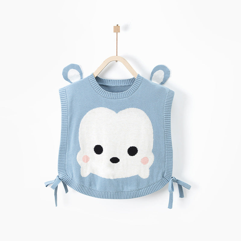 New Arrival Baby Kids Cartoon Animals Face Pattern O-Neck Design Knitwear Warm Soft Vest