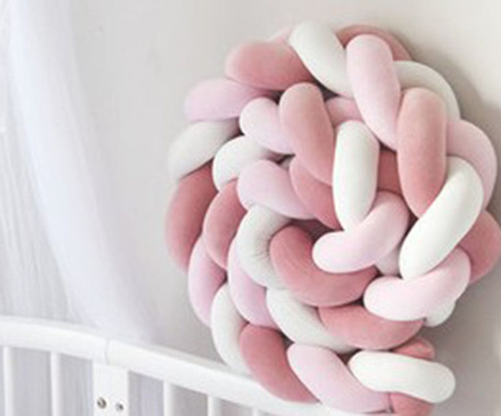 New Nordic Style Twisted Knit Baby Bed Rail Bumper, Long Strip With Three-Strand Twisted Braided Knot Rope Cushion