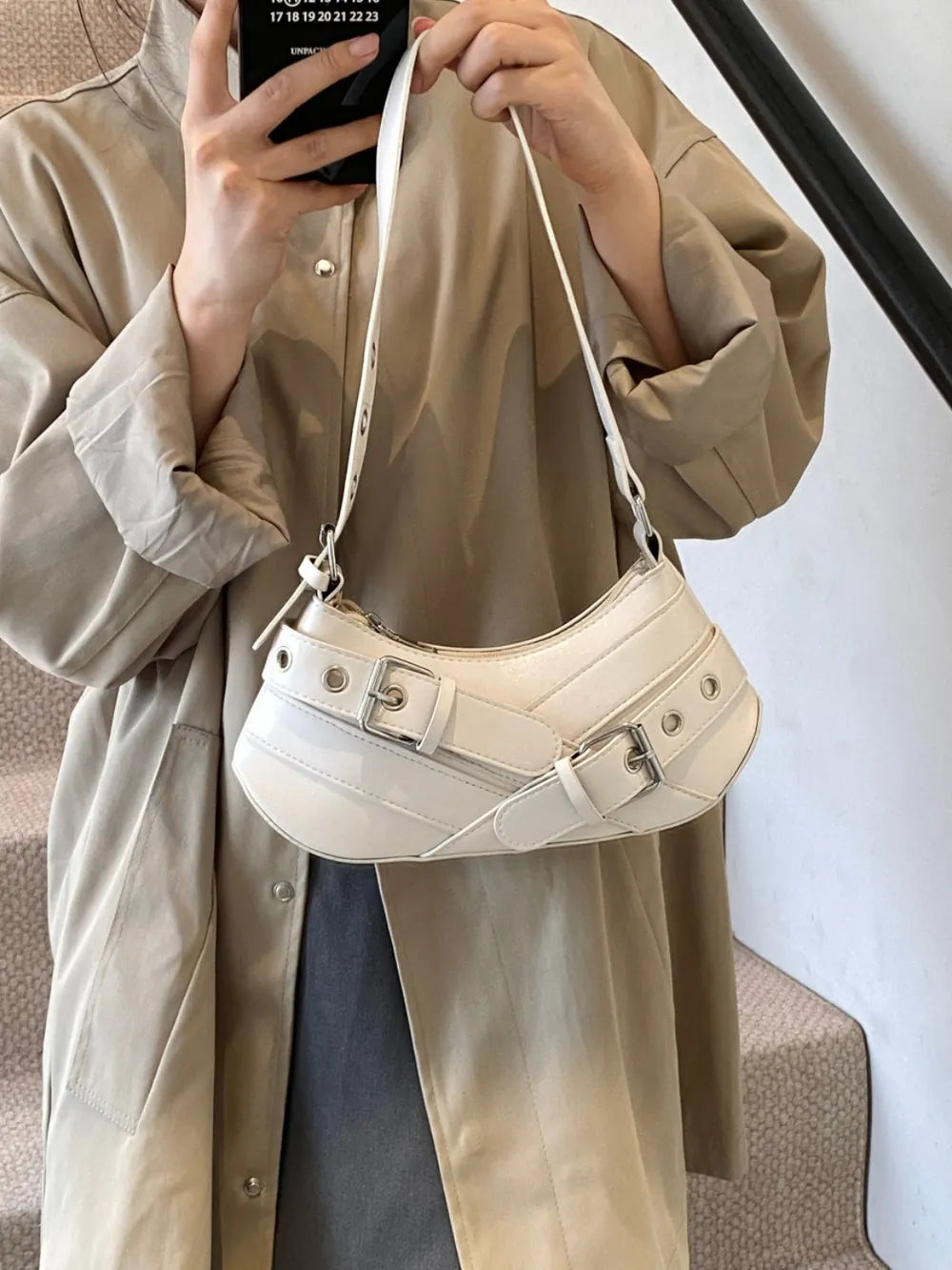 PU Leather Buckle Shoulder Bag