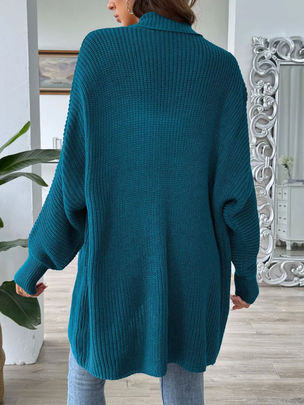 Simple and fashionable loose sweater with pearl nail beads cardigan