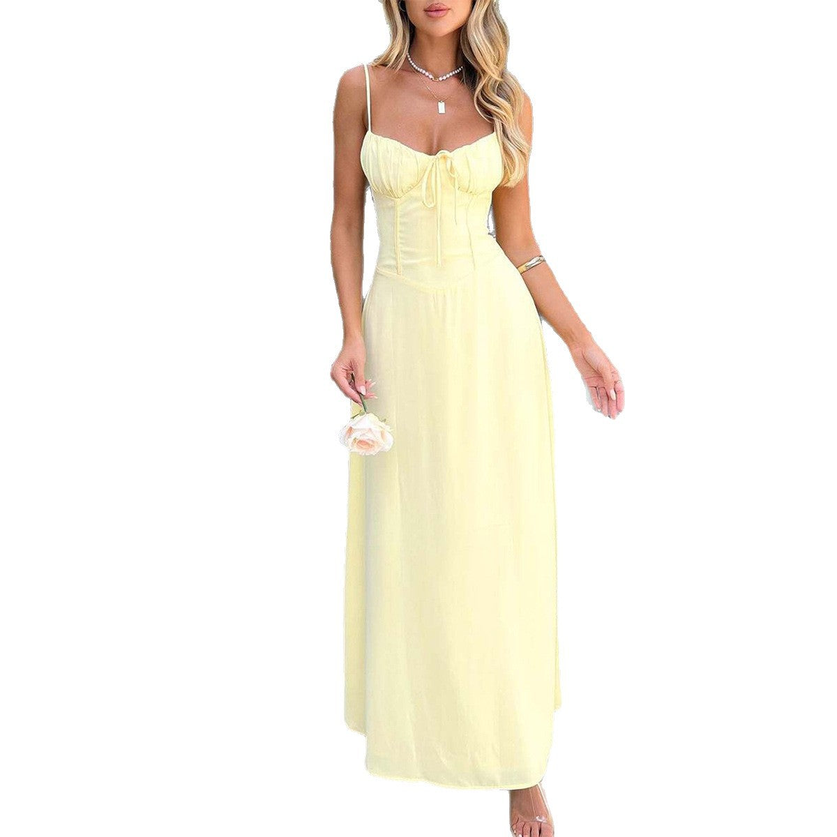 Strap waistband A-line dress